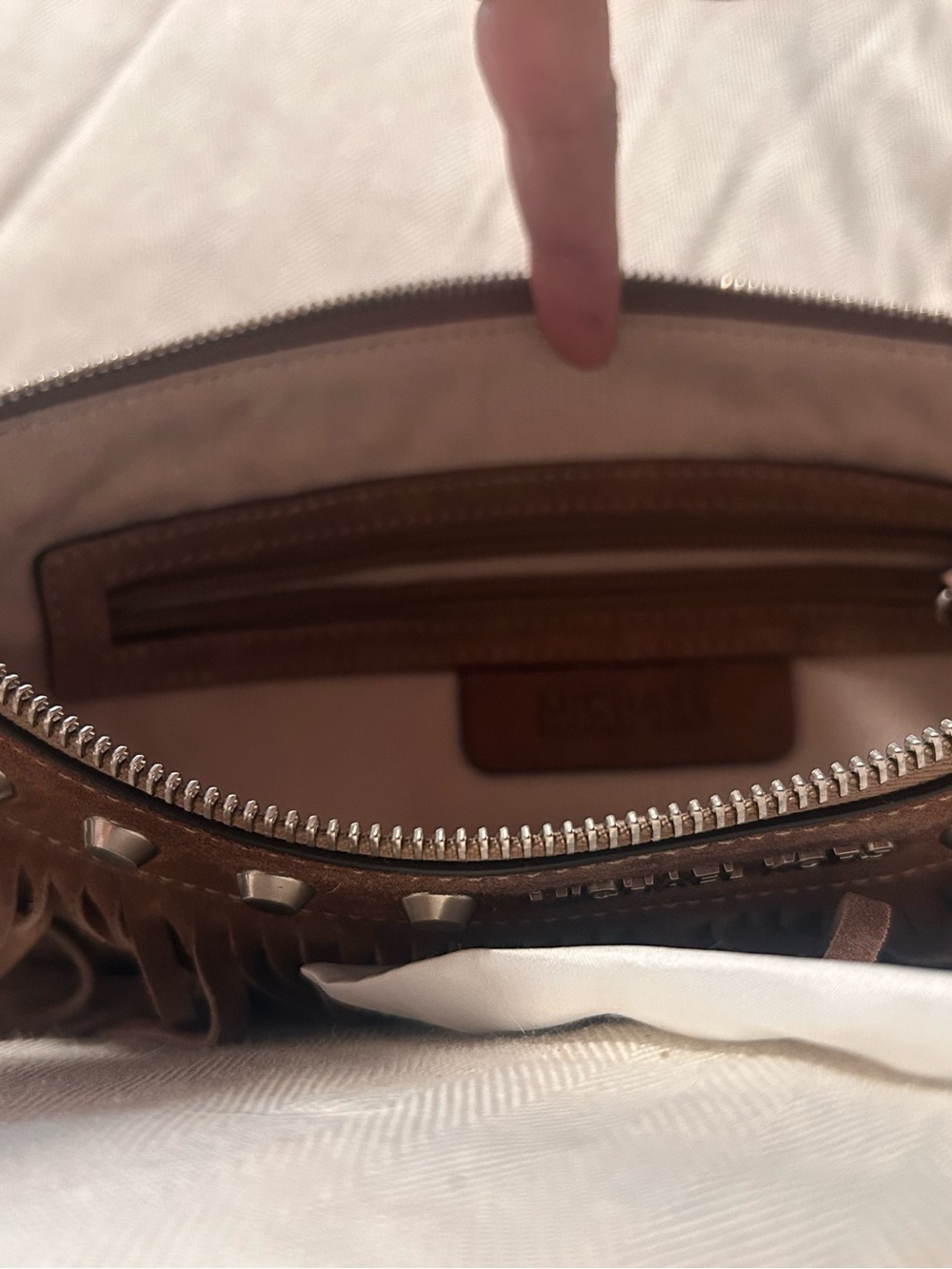 MK Leather Fringe Wristlet Clutch in Brown